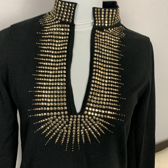 Boston Proper Gold Studs Embellished Black Tunic Top - Picture 2 of 8